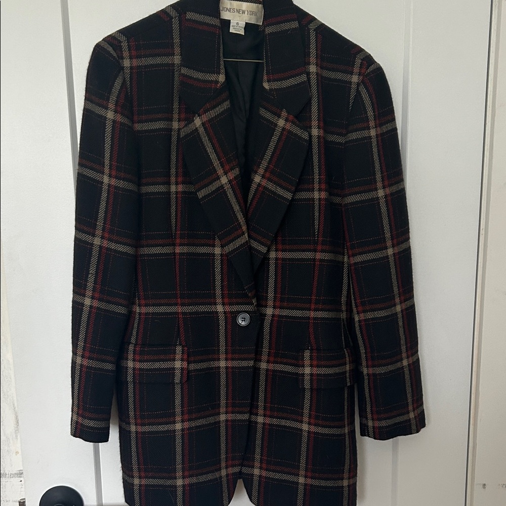 Dark navy and Red Checkered Blazer